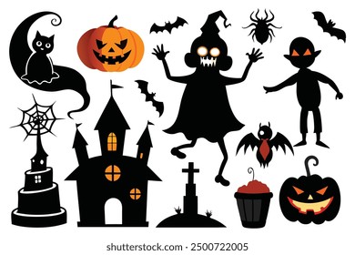 Halloween silhouette collection on a white background.