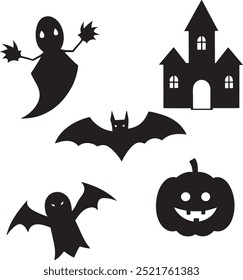 halloween silhouette collection white background vector