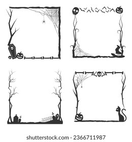 Halloween silhouette decorative frame with spider frame and creepy tree