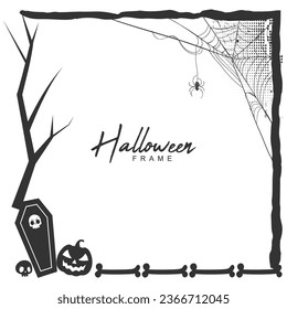 Halloween silhouette decorative frame with spider frame and creepy tree