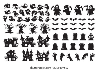 Halloween silhouette elements. scary ghost spirit vector for halloween card decoration