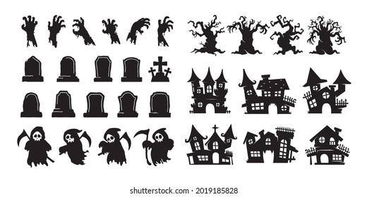 Halloween silhouette elements. scary ghost spirit vector for halloween card decoration