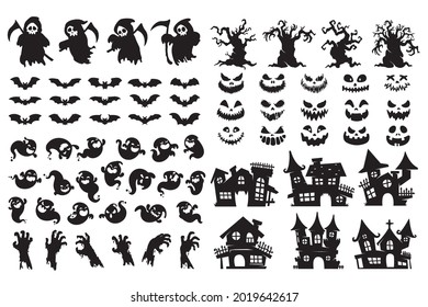 Halloween silhouette elements. scary ghost spirit vector for halloween card decoration