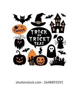 Halloween silhouette elements set. Vector 2025