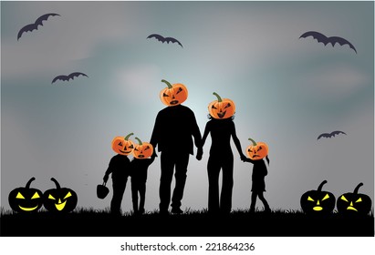 Halloween - silhouette of a family