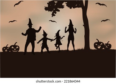 Halloween - silhouette of a family