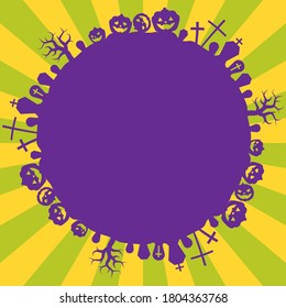 Halloween silhouette frame and sunburst (colorful 1)