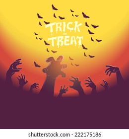 Halloween silhouette hands with moonlight,Vector holiday background 