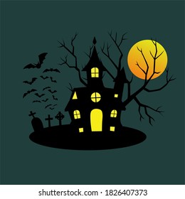 halloween silhouette haunted house illustration vector