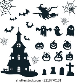 Halloween silhouette illustration vector on a white background, perfect for adding to your designs