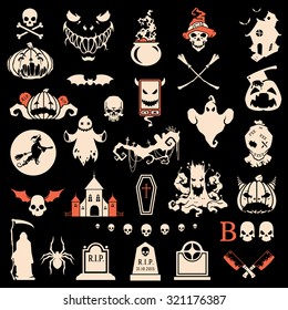 Halloween silhouette objects and icons collection vector illustration