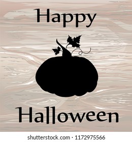 Halloween. Silhouette of a pumpkin. Vector on wooden background. Greeting card for a holiday or an invitation to a party.