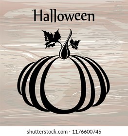 Halloween. Silhouette of a pumpkin. Vector on wooden background. Greeting card for a holiday or an invitation to a party.