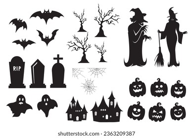 Halloween silhouette set collection of halloween icon and element isolated on white background