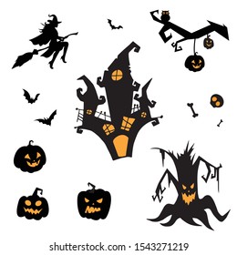 Halloween silhouette set, vector illustration