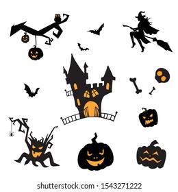 Halloween silhouette set, vector illustration