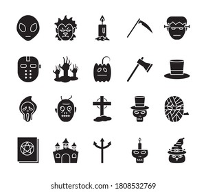Halloween silhouette style bundle of icons design, Holiday and scary theme Vector illustration