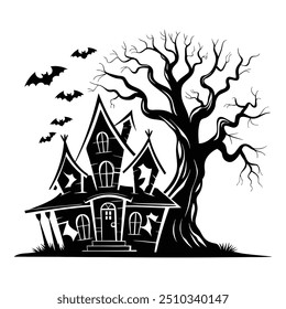 Halloween silhouette style house illustration vector design