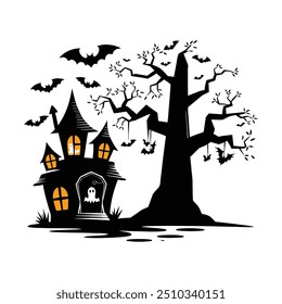 Halloween silhouette style house illustration vector design