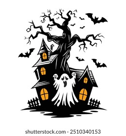 Halloween silhouette style house illustration vector design