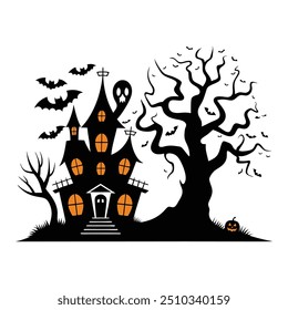 Halloween silhouette style house illustration vector design