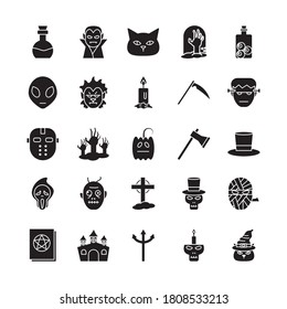 Halloween silhouette style icons group design, Holiday and scary theme Vector illustration