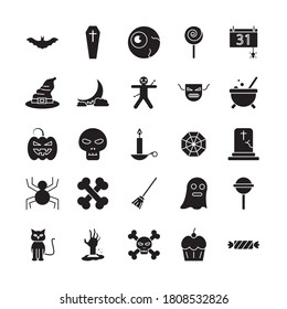 Halloween silhouette style symbols set design, Holiday and scary theme Vector illustration