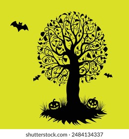 Halloween silhouette Tree vector. Pumpkin