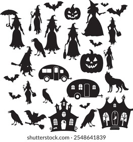 Halloween Silhouette Vector Art, Icons, illustration vector | Halloween Silhouette Art Vector Asset