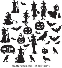 Halloween Silhouette Vector Art, Icons, illustration vector | Halloween Silhouette Art Vector Asset