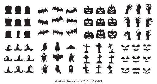Halloween silhouette vector element illustration set isolated on white background