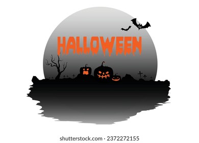 halloween silhouette vector flat background, black orange halloween