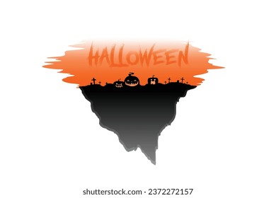 halloween silhouette vector flat background, black orange halloween