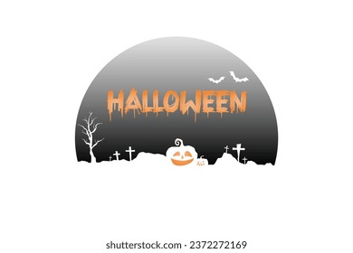 halloween silhouette vector flat background, black orange halloween