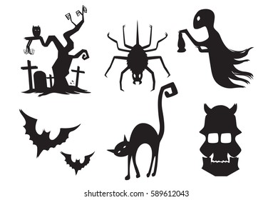  Halloween Silhouette. Vector illustration. Isolated on white background.