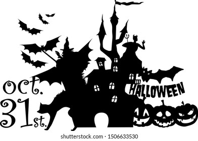 Halloween, silhouette. Vector illustration. On a white background.Concept style 