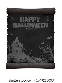 Halloween silhouette vector illustration (Tattered old paper with curled edge) 