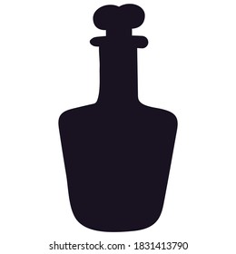 Halloween silhouette of witch poison bottle icon isolated on white background. Poisonous potion in bottle with human bone. Vector illustration