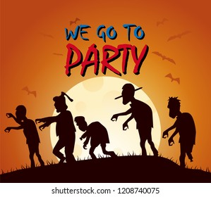 Halloween silhouette zombie. Colored poster in a dark style for Halloween party