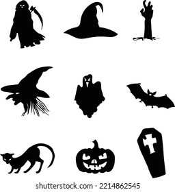 The halloween silhouettes bundle set vector use for T-shrit, Cut machines, Printing, Cloth printing, Vinyl stickers.