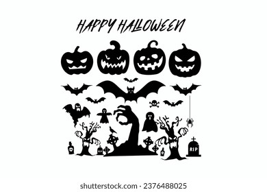 halloween silhouettes collection, Flat icon illustration.