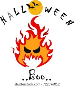 Halloween Silhouettes. Fire , Moon, Bats and HALLOWEEN ..Boo.. vectors.