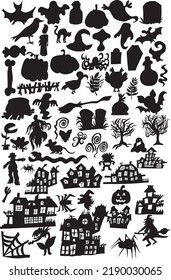 Halloween Silhouettes Icons and Haunted Houses