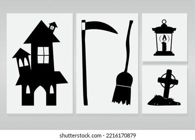 halloween silhouettes icons set design