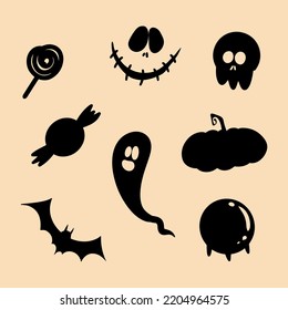 Halloween-Silhouetten-Schädel-Geist-Fledermaus Kristallkugel Kürbis Süßlollipop