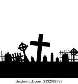 Halloween silhouettes. Vector Halloween decoration with haunted house, pumpkins, ghosts, graves and skulls.