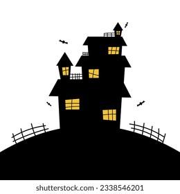 Halloween silhouettes. Vector Halloween decoration with haunted house, pumpkins, ghosts, graves and skulls.