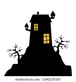 Halloween silhouettes. Vector Halloween decoration with haunted house, pumpkins, ghosts, graves and skulls.