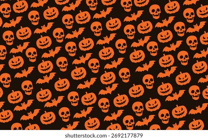 Halloween Simple Background With Skull Bats And Pumpkins