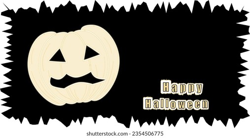 Halloween simple black distorted background contour white pumpkin inscription happy halloween. EPS10 vector